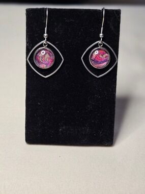Handmade Acrylic Pink Swirl Drop Earrings